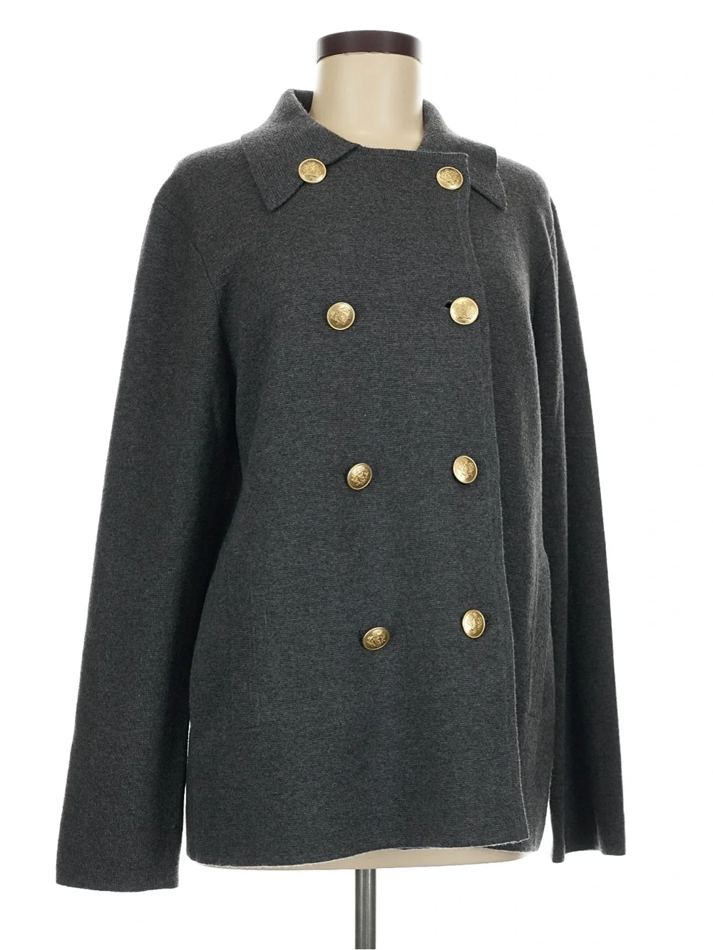 J. Crew Warwick Sweater Blazer Charcoal Gray M Double-Breasted Gold Buttons - Picture 2 of 8